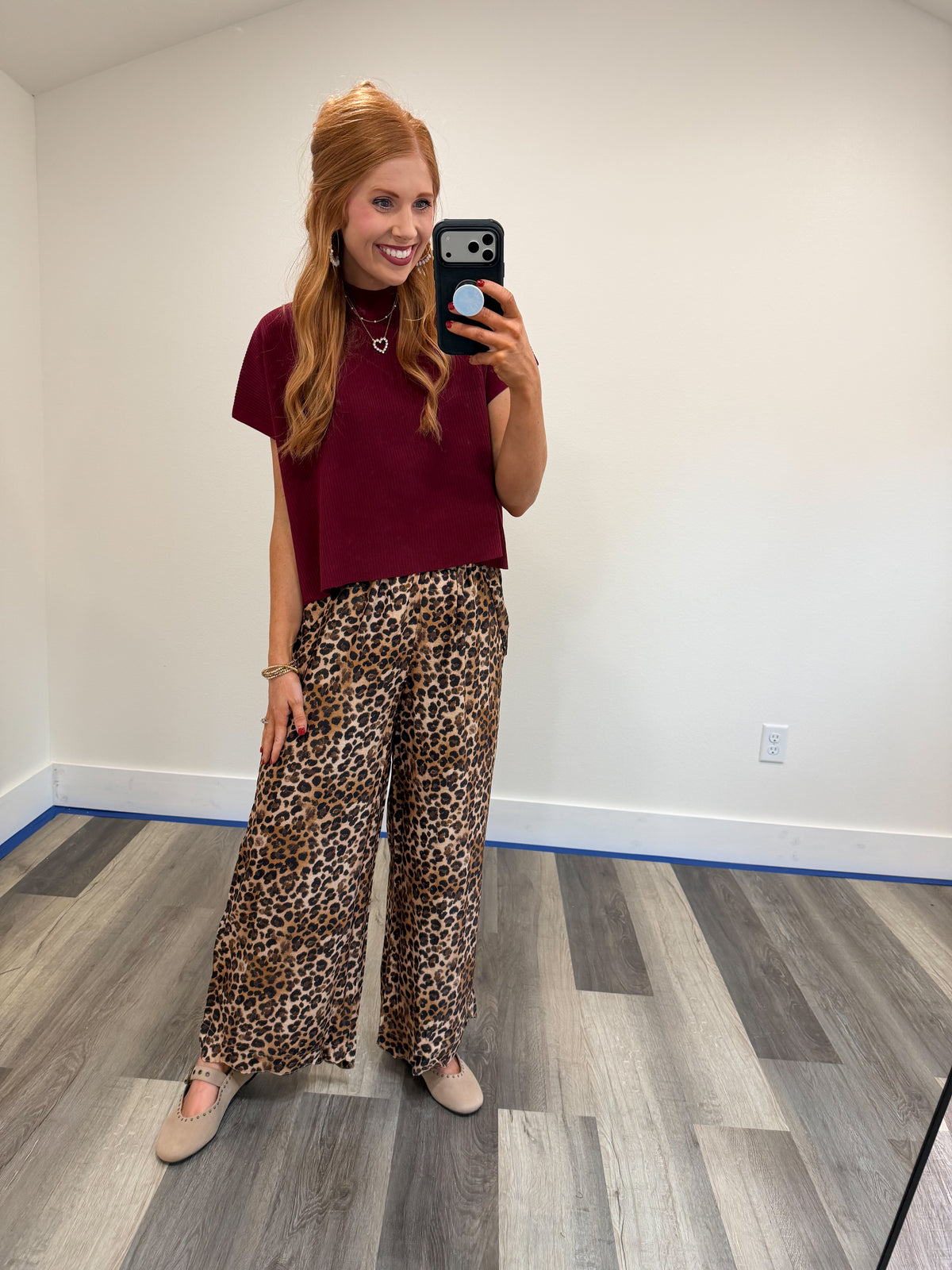 Leopard Scallop Hem Pants