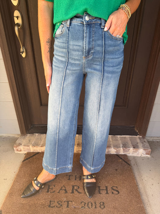 Zenana High Rise Wide Pintuck Jeans-Medium