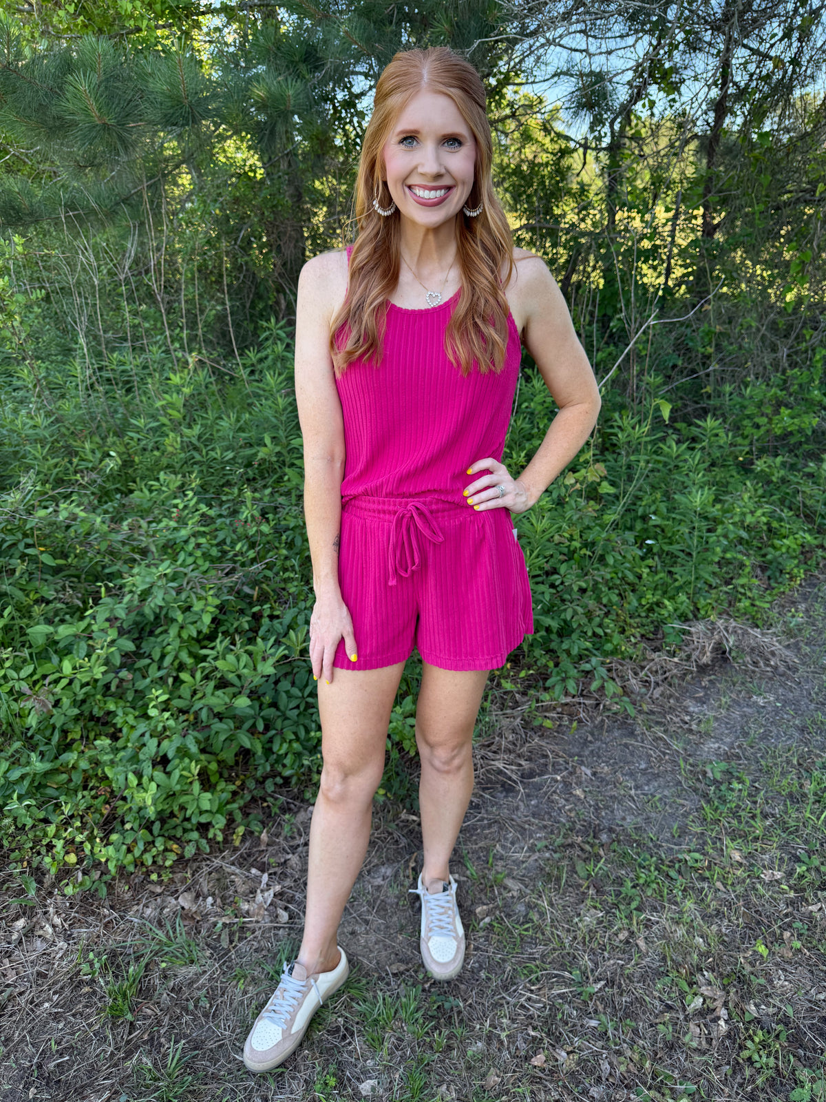 Mono B Ribbed Tank Top Short Set-Plum Pink