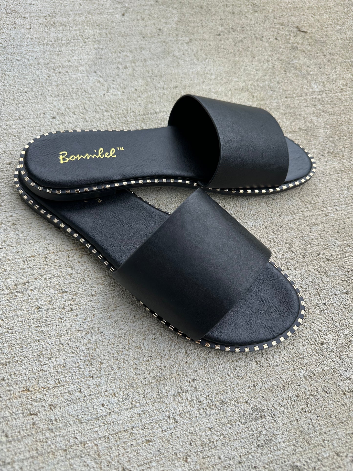 Black Sandal With Gold Metal
