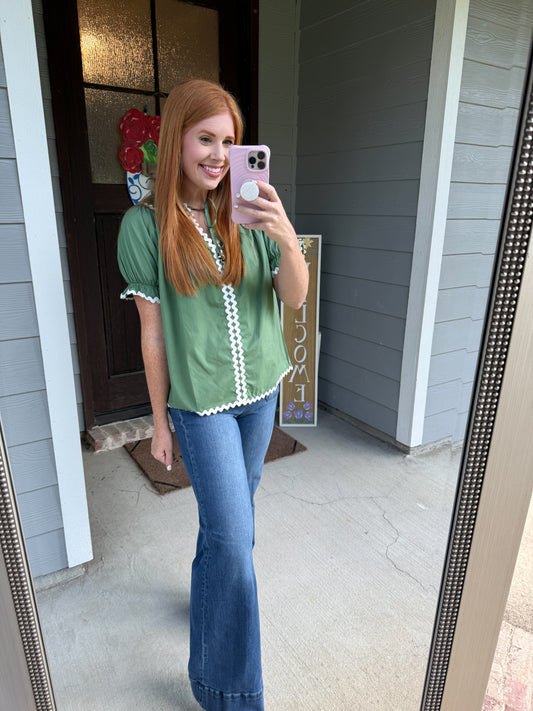 Mist Green Ric Rac Trim Top