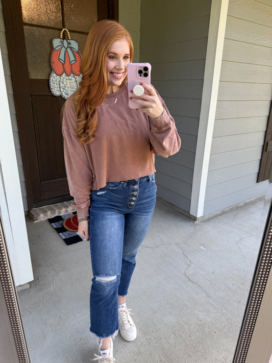 Cropped Crewneck-Chestnut