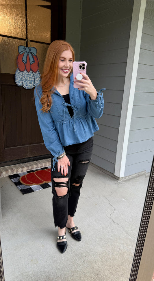 Denim Peplum Top