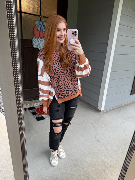 Khaki Stripe/Leopard Sweatshirt