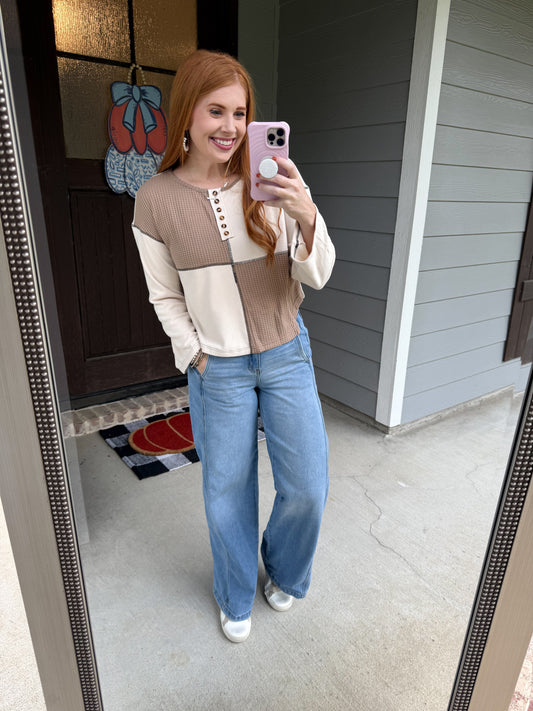 Beige Color Block Long Sleeve