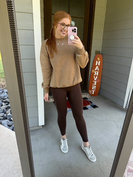 Venice Crossover Waist Leggings-Espresso