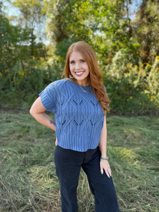 Cable Knit Short Sleeve Sweater