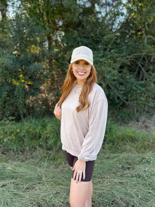 Oversized Mineral Washed Sweatshirt-Dark Taupe